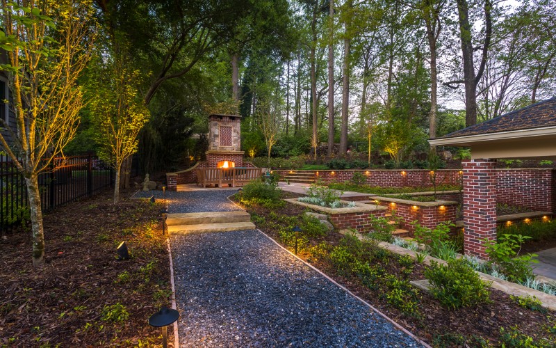 outdoor walkway with ligths